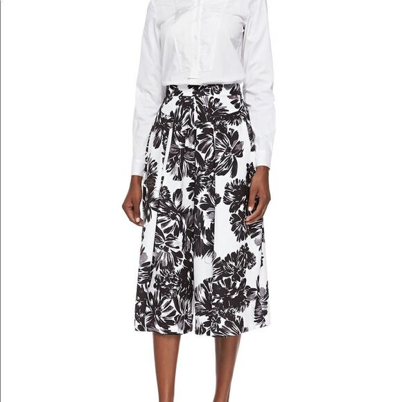 Rebecca Taylor Splashy Floral Culotte Black White Wide Leg 2 - Picture 1 of 12